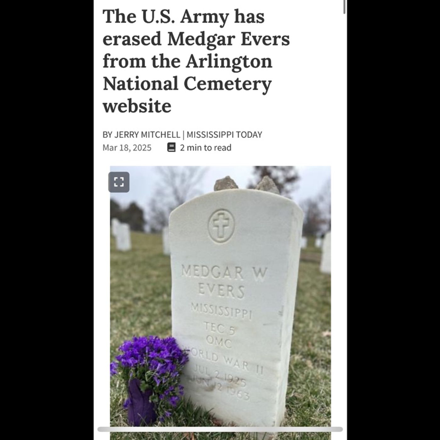 The U.S. Army has erased Medgar Evers from the Arlington National Cemetery website Medgar episode artwork