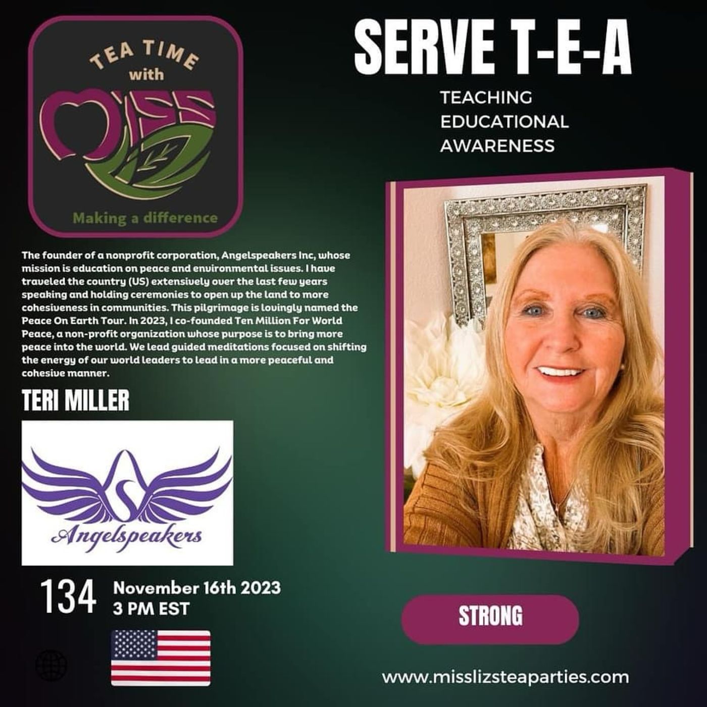 Teatime with Miss Liz T-E-A Open Discussion with Teri Angel AngelSpeakers INC. episode artwork