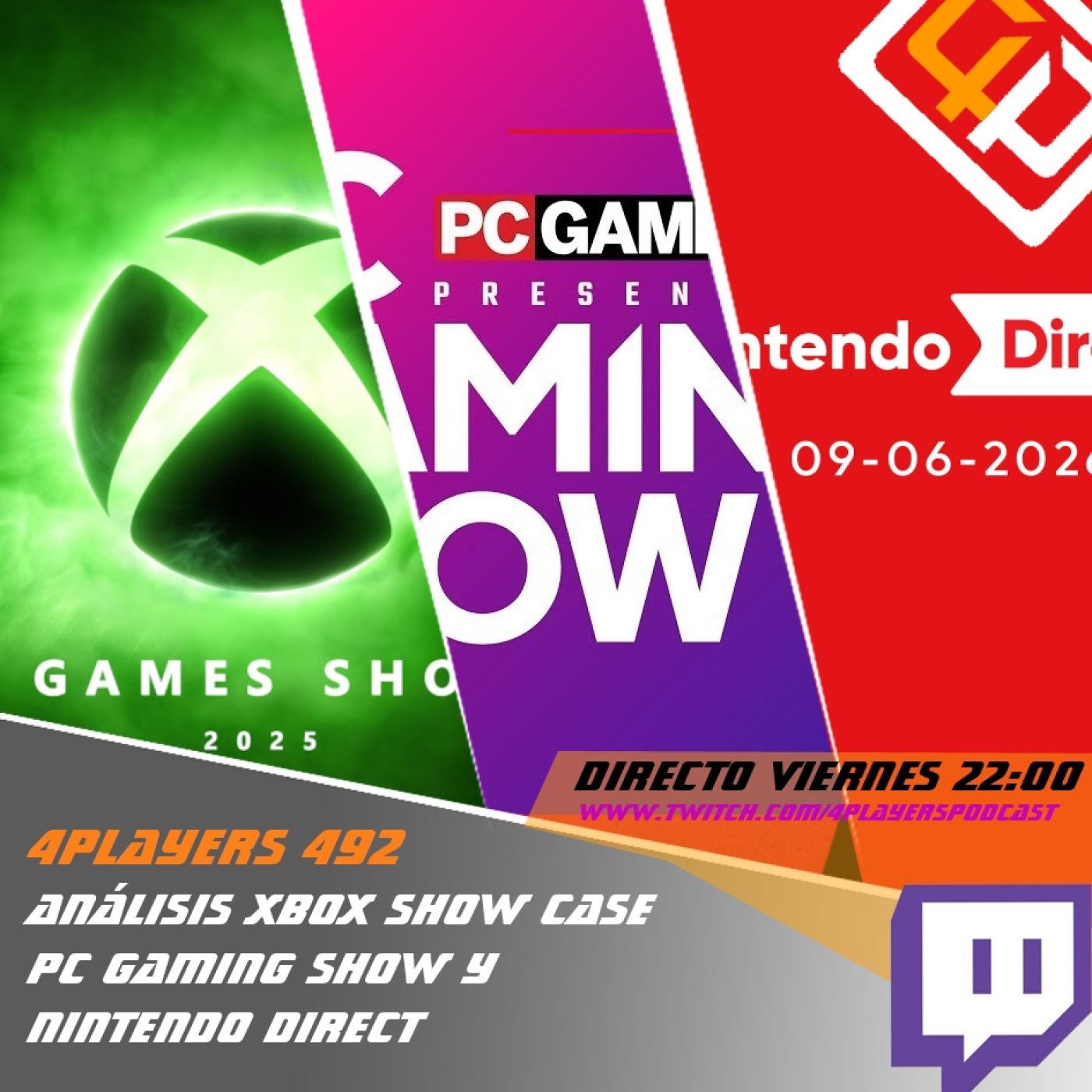 4Players 492 análisis Xbox showcase, Nintendo direct y PC gaming show episode artwork