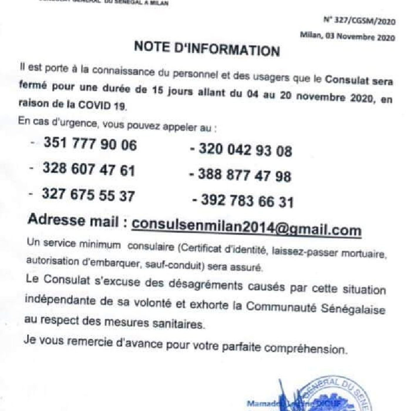 LE CONSULAT GÉNÉRAL DE MILAN : férmé à cause d'infection au Covid episode artwork