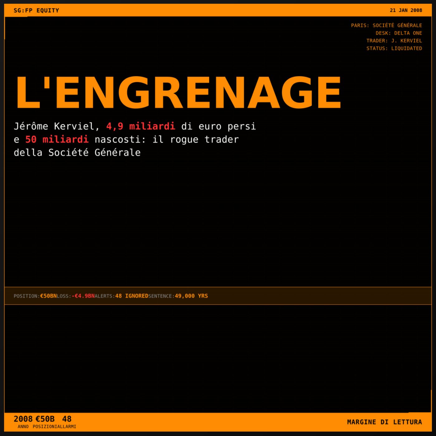 L'Engrenage - Jérôme Kerviel, 4,9 miliardi di euro persi e 50 miliardi nascosti: il rogue trader della Société Générale | Margine di Lettura episode artwork