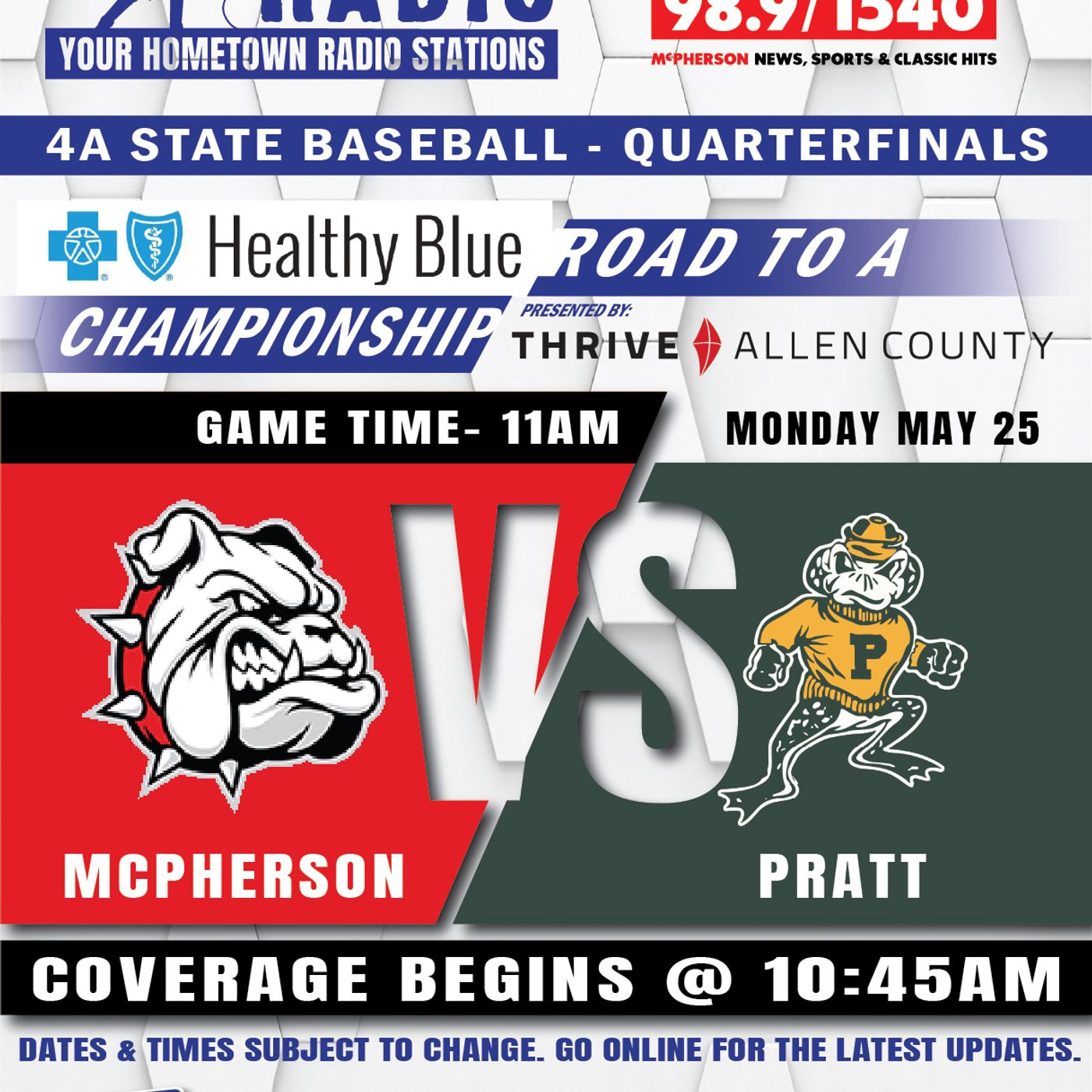 McPherson Bullpups vs Pratt Greenbacks High School Baseball (4A State Qualifier-May 25, 2026)