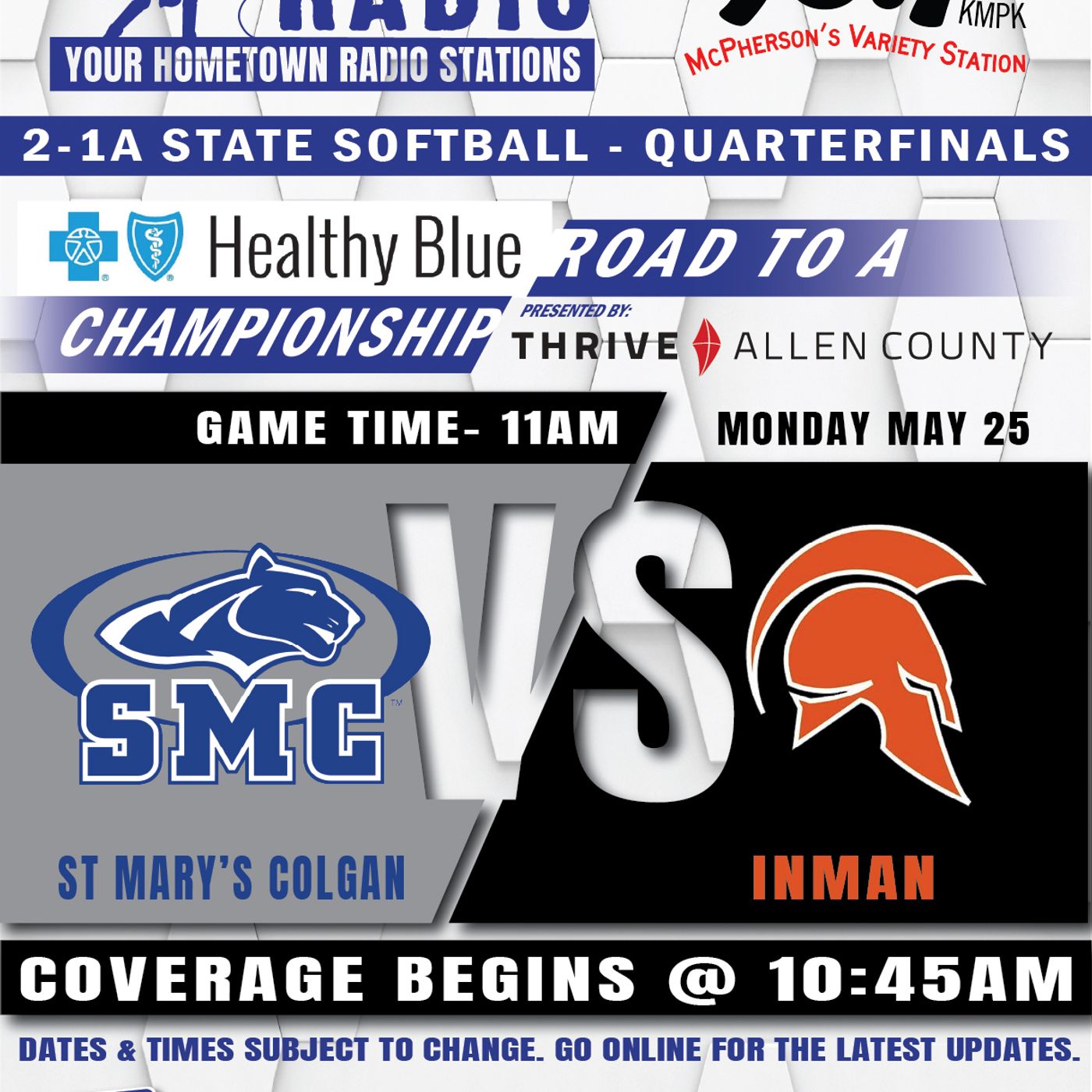 Inman Teutons vs St Mary-Colgan Panthers High School Baseball (2-1 State Qualifier-May 25, 2026)