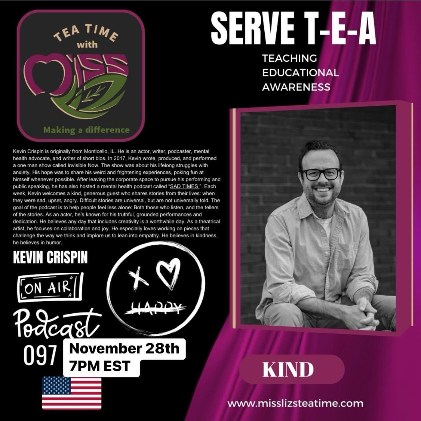 Teatime with Miss Liz T-E-A Open Discussion Kevin Crispin The Sad Times Podcast episode artwork