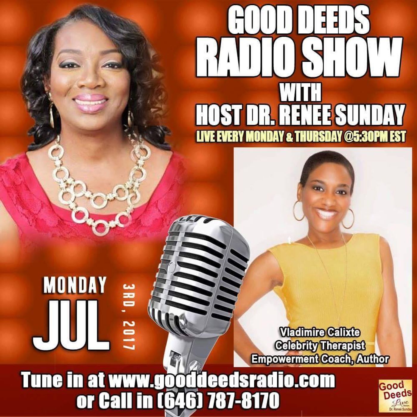 Vladimire Calixte Celebrity TherapistEmpowerment Coach Author-shares-Good Deeds Radio Show episode artwork