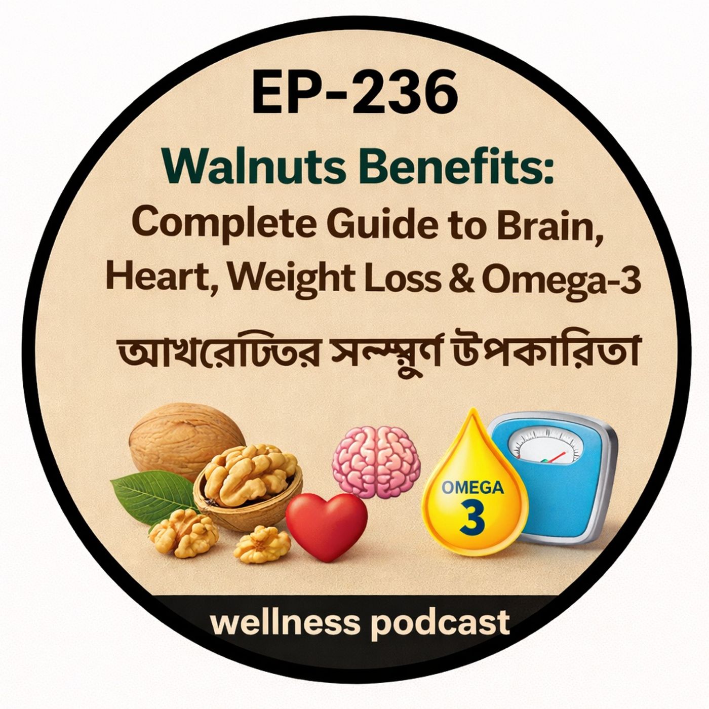 EP- 236 |“Walnuts Benefits: Complete Guide to Brain, Heart, Weight Loss & Omega-3 | আখরোটের সম্পূর্ণ উপকারিতা”| welness podcast episode artwork