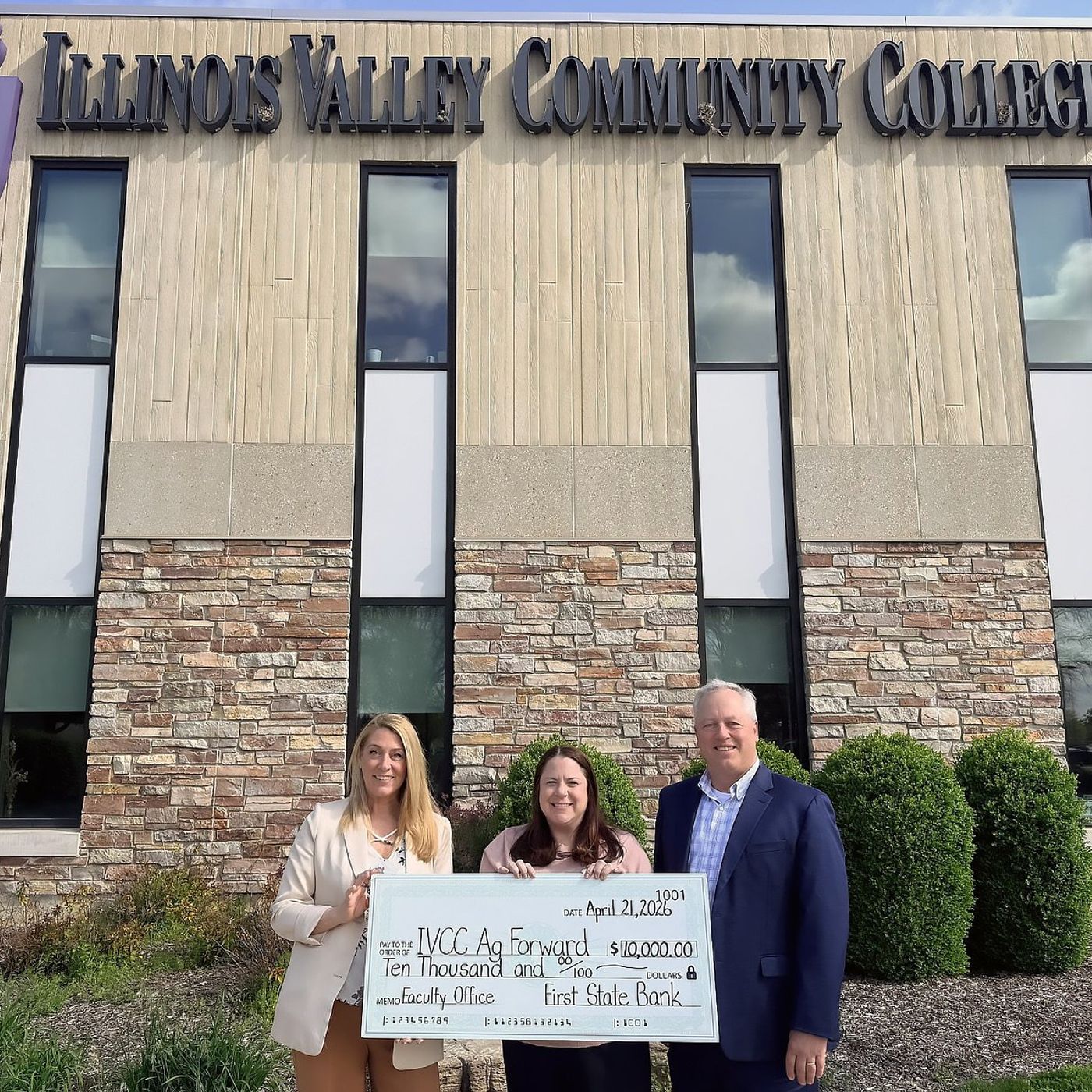First State Bank contributes $10,000 to IVCC agriculture center episode artwork