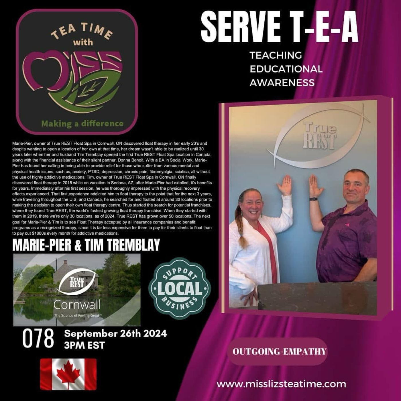 Teatime with Miss Liz T-E-A Open Discussion with True Rest Float Spa Cornwall Ont episode artwork