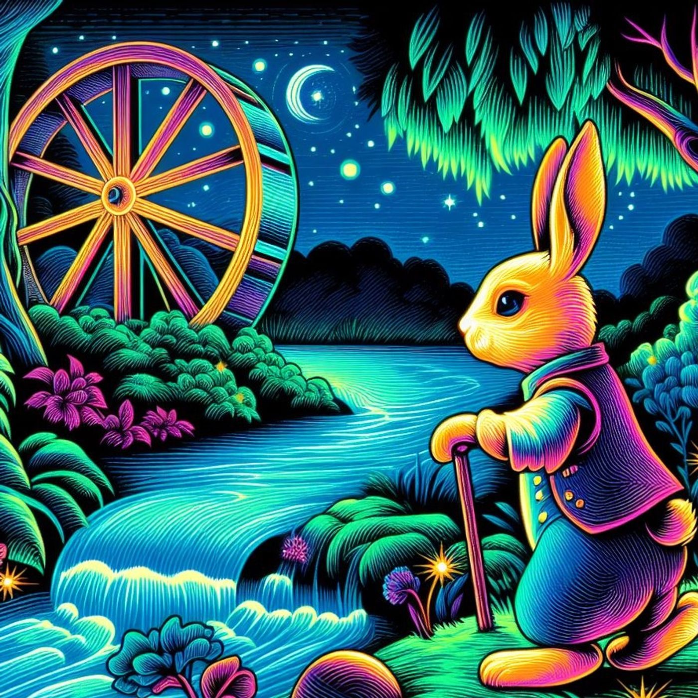 🐰Poema de un conejito valiente que venció al río y a la rueda de molino🌊🎡