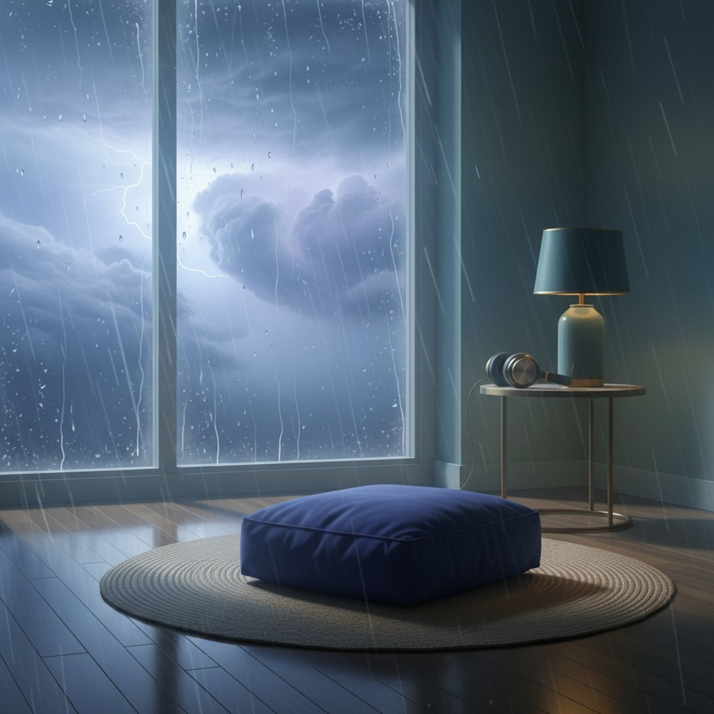 Soothing rain and distant thunder guide calm meditation into sleep episode artwork