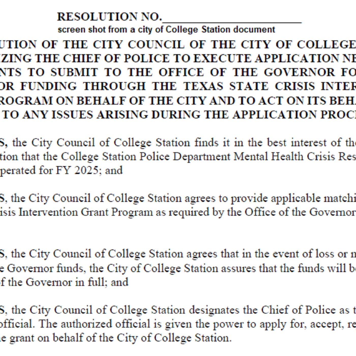 College Station city council accepts state grant to create a mental health unit