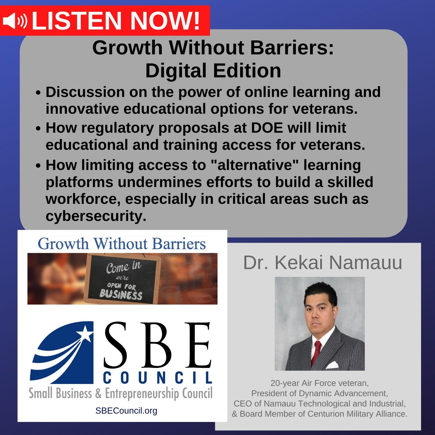 Growth Without Barriers - DIGITAL EDITION: How DOE proposals to limit use of online education hurts vets, innovation & our economy.