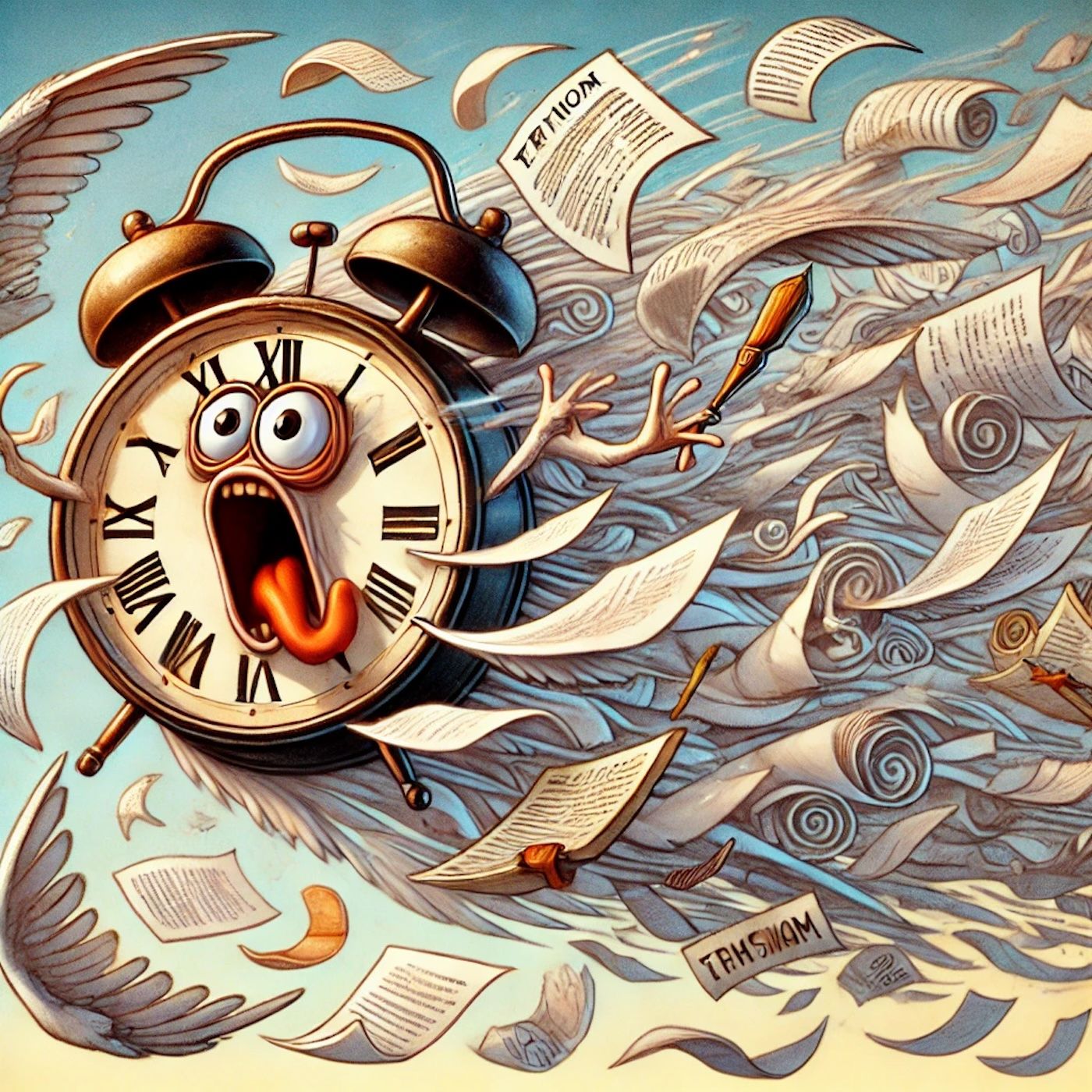 "I love deadlines. I like the whooshing sound they make as they fly by." episode artwork
