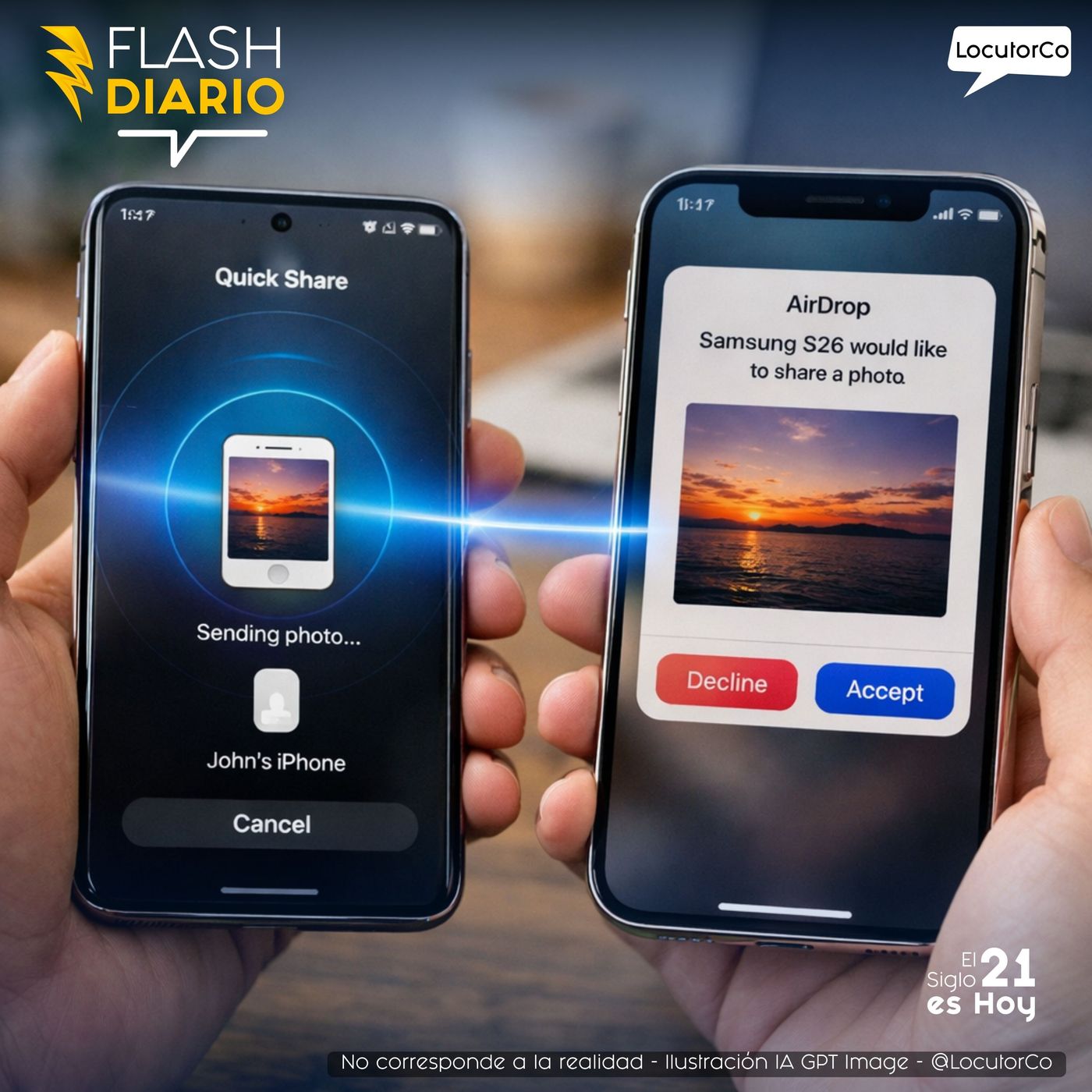 Android e iPhone conectados por AirDrop