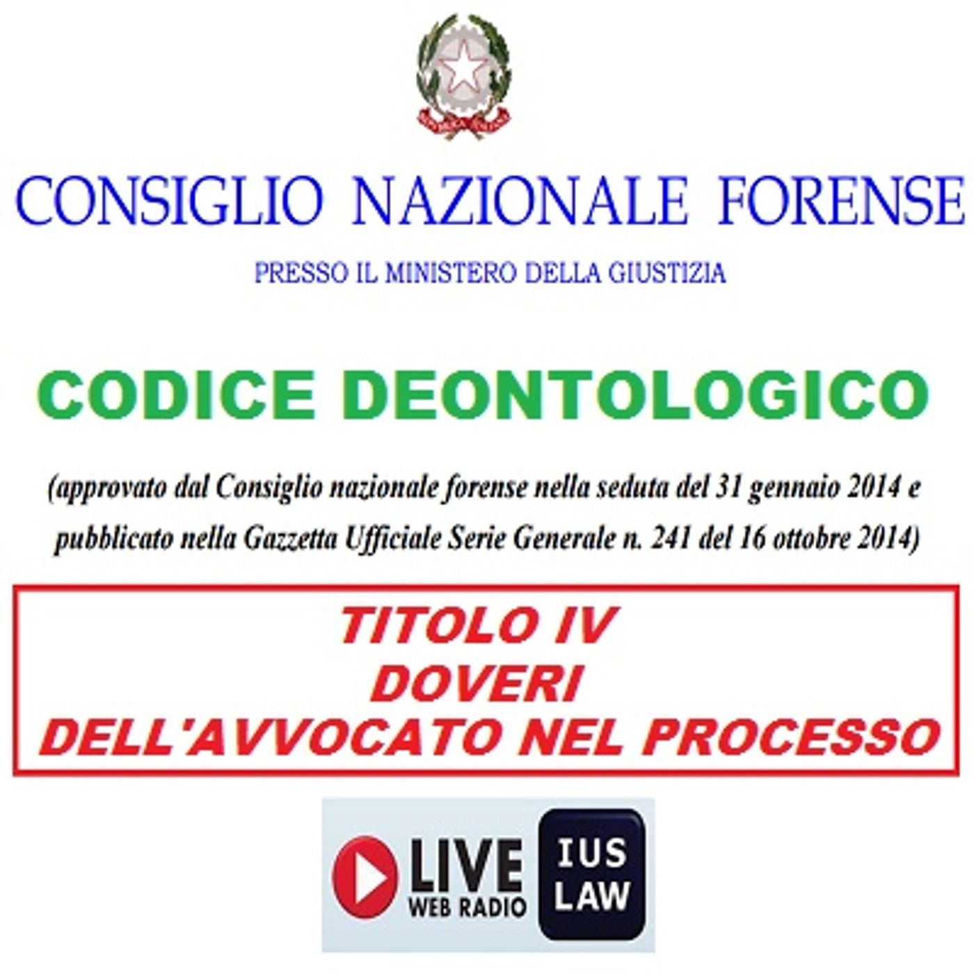 Il CODICE DEONTOLOGICO forense alla RADIO - Titolo IV (Doveri dell'Avvocato nel PROCESSO), Artt. 46 - 62