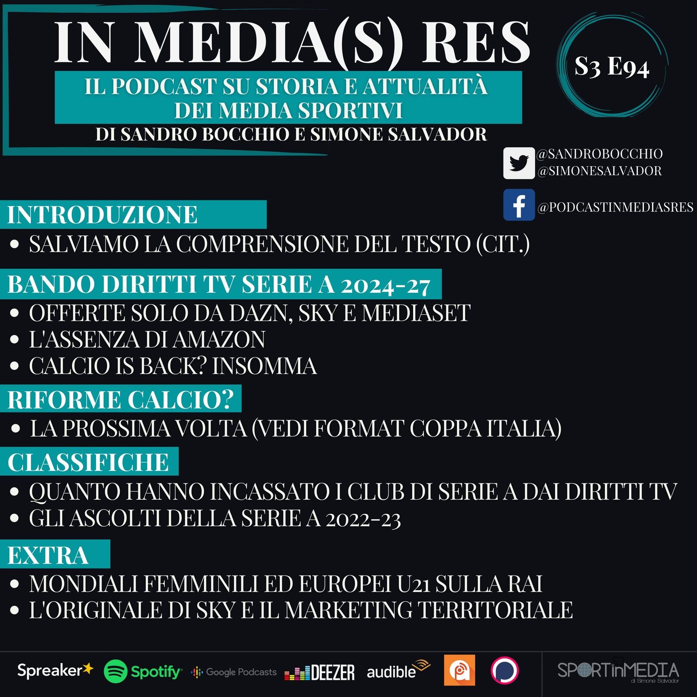 S3 E94 | Diritti Tv Serie A, le prime offerte, le riforme sempre rimandate del calcio italiano, ascolti e proventi Diritti Tv episode artwork