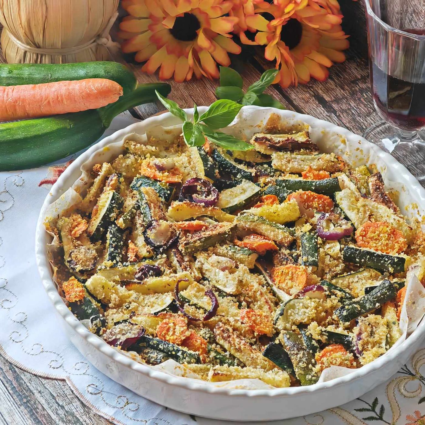 Zucchine e carote gratinate al forno