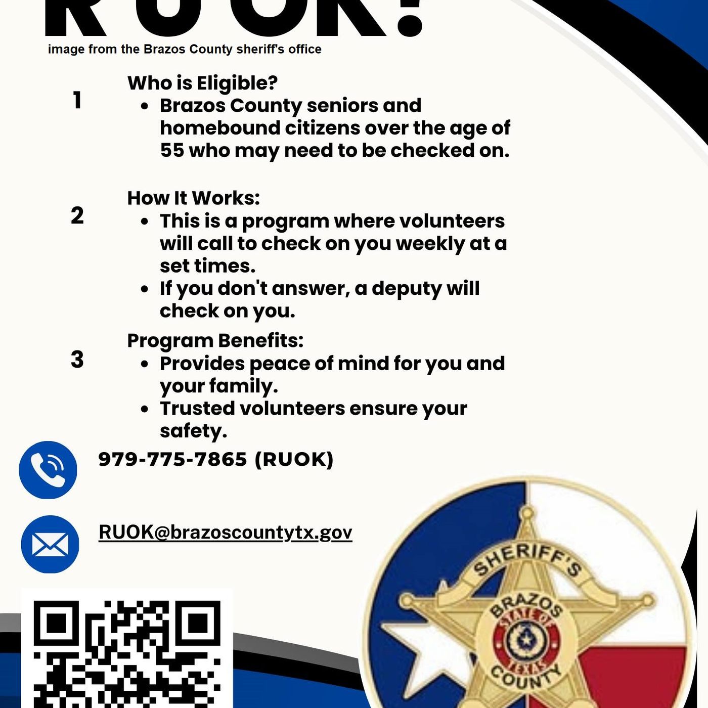 Brazos County Sheriff's "R-U-OK" service expands to check on those 55 and older episode artwork