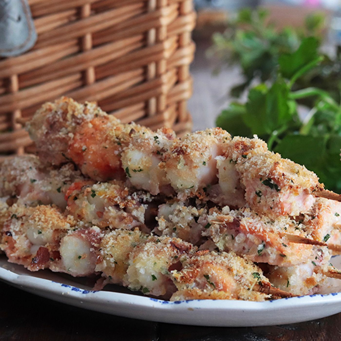Spiedini di pesce gratinati