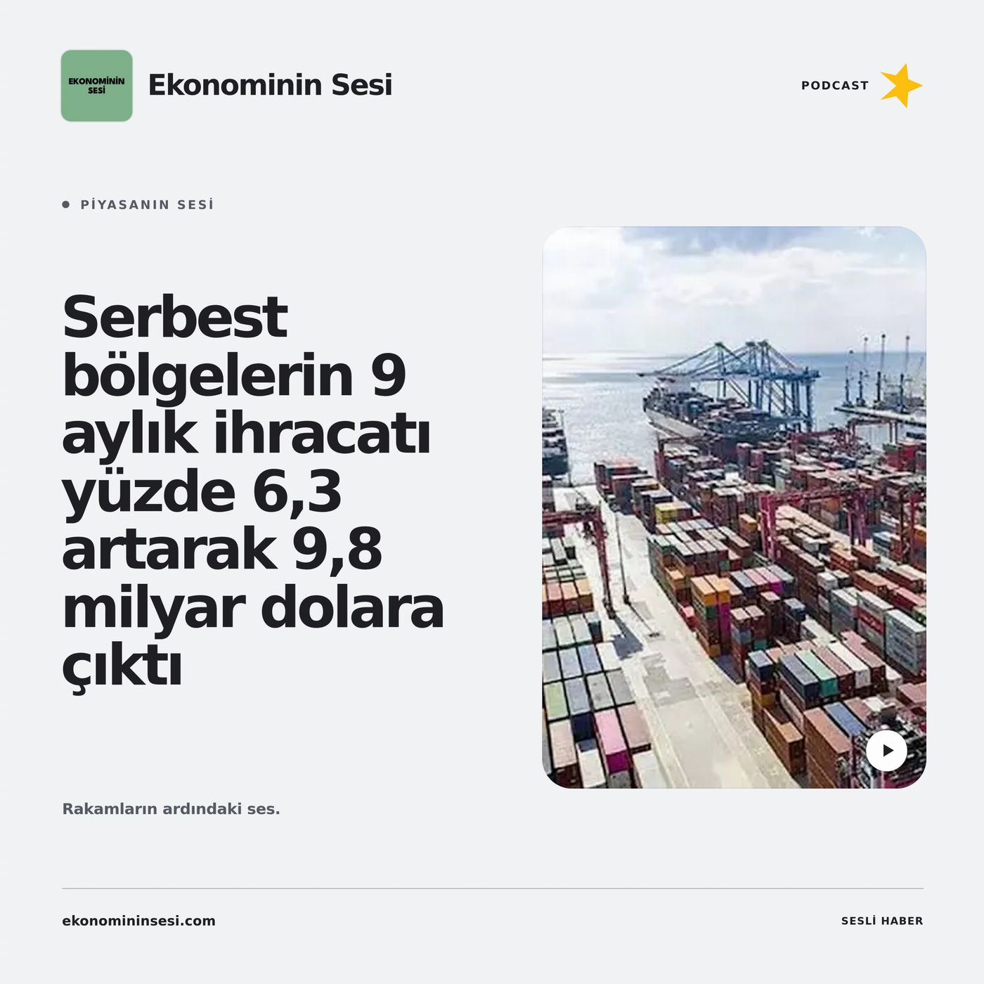 Serbest bölgelerin 9 aylık ihracatı yüzde 6,3 artarak 9,8 milyar dolara çıktı