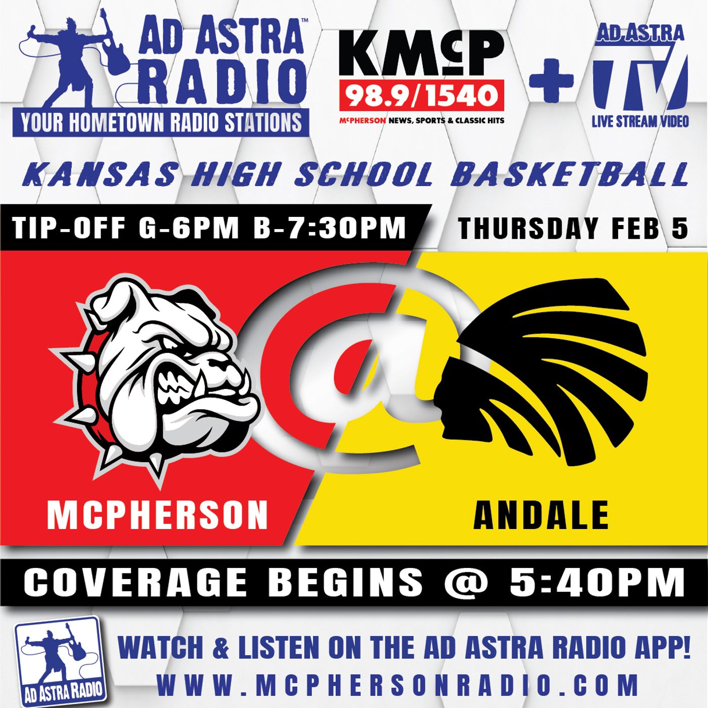 McPherson Bullpups at Andale Indians Boys High School Basketball (Bullpups Broadcast-February 5, 2026) episode artwork