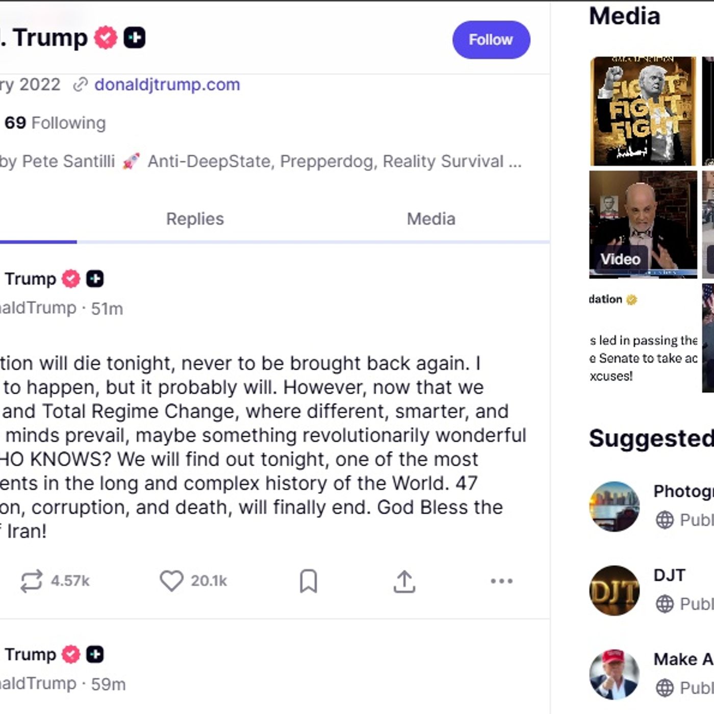 "A whole civilization will die tonight..." Donald J Trump