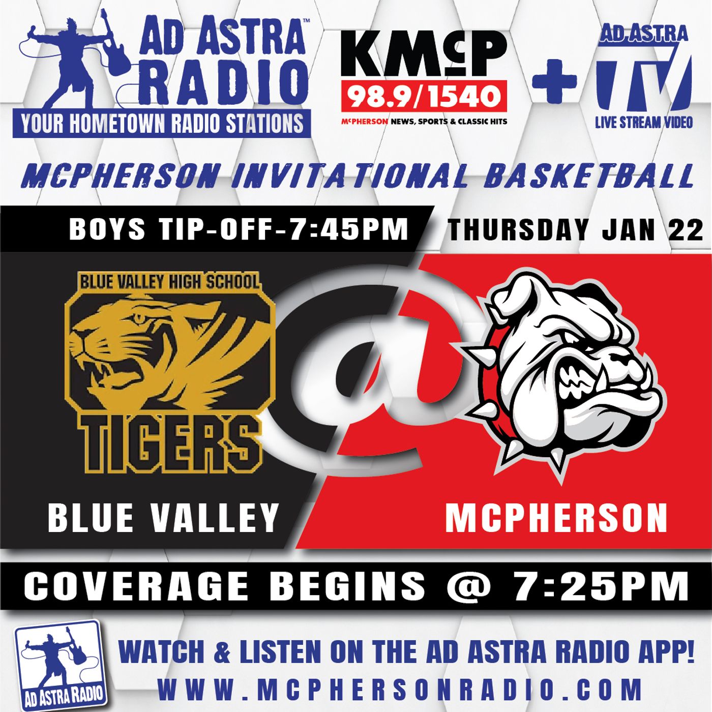 Blue Valley Tigers vs McPherson Bullpups Boys High School Basketball (McPherson Invitational-January 22, 2026) episode artwork