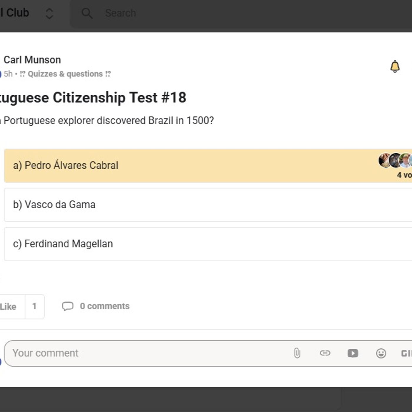 Which Portuguese Explorer Discovered Brazil in 1500? #PortugueseCitizenshipTest #portugal #history