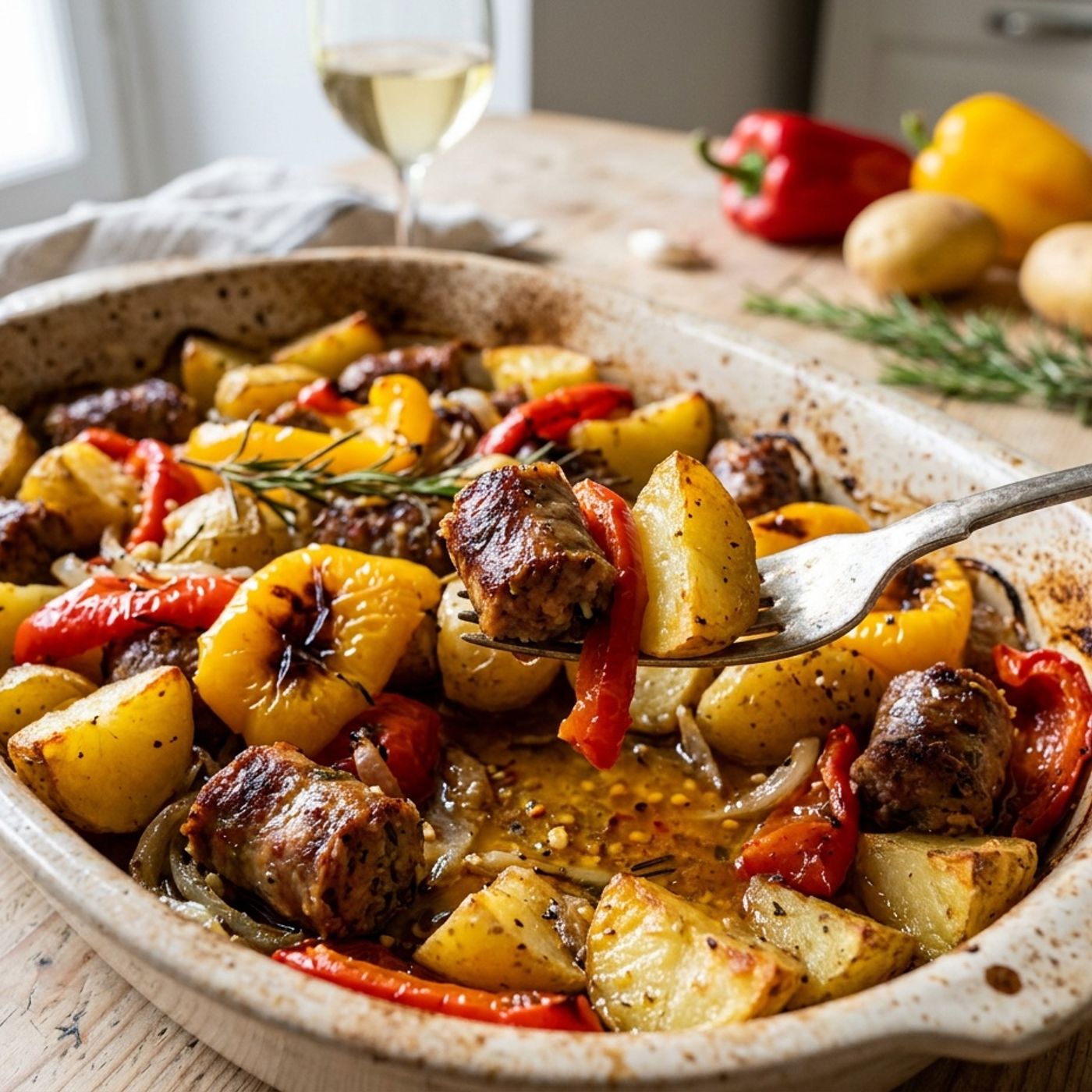 Peperoni, patate e salsiccia al forno: la cena facile tutta in una teglia episode artwork