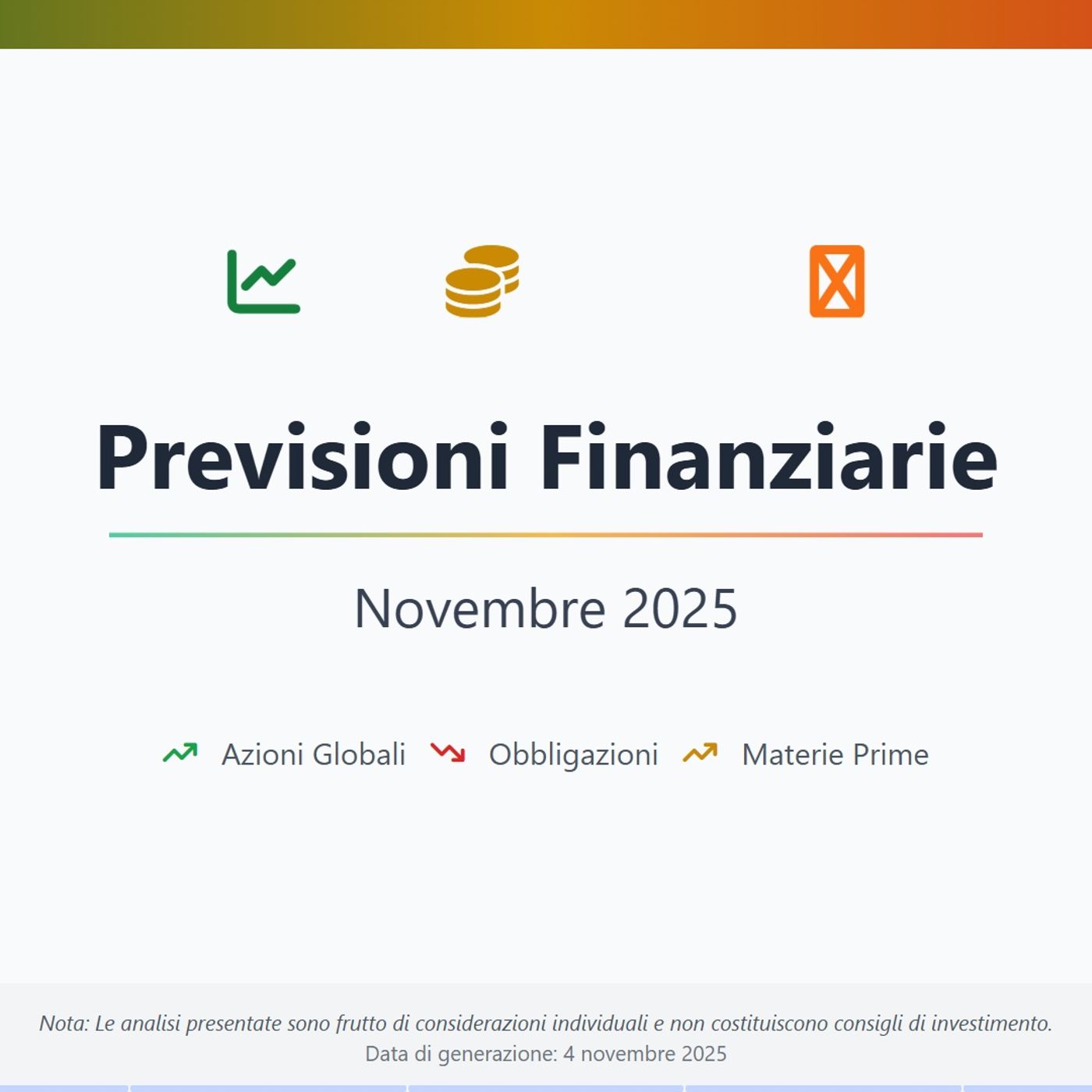 Previsioni mercati finanziari Novembre 2025 azioni obbligazioni bitcoin criptovalute oro e petrolio