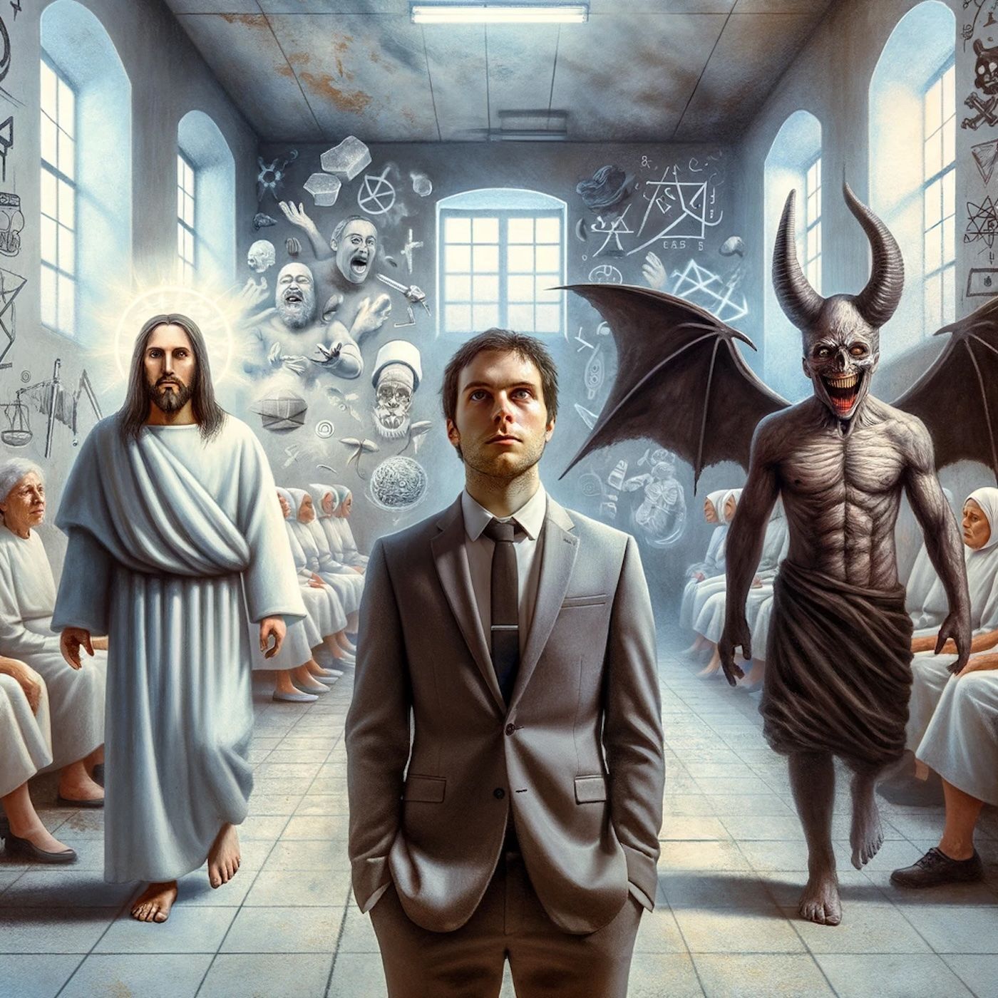 "Insane asylums are filled with people who think they're Jesus or Satan. Very few have delusions of being a guy down the block.." episode artwork