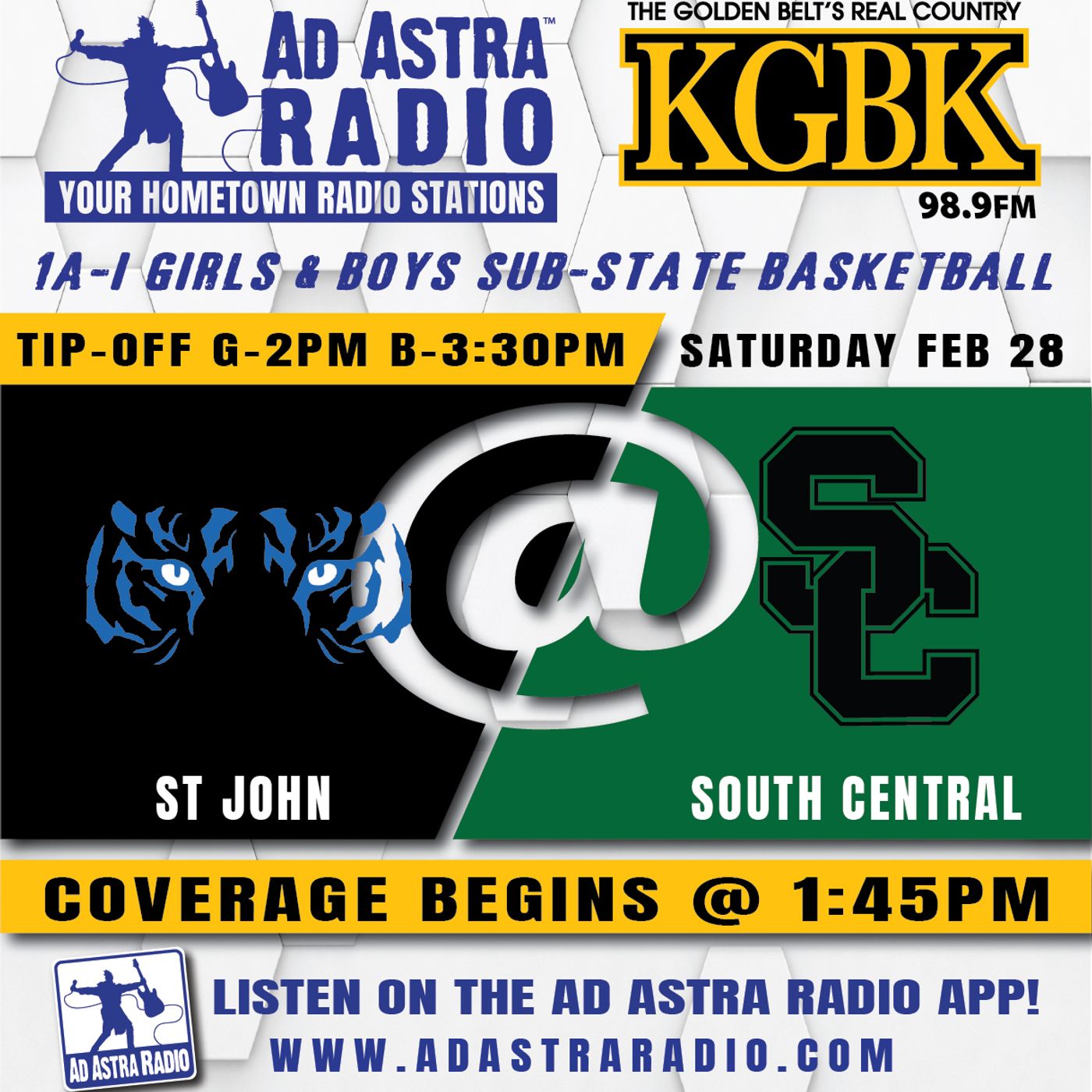 St John Tigers at South Central Timberwolves Boys High School Basketball (1A-I Substate Semifinals-February 28, 2026)