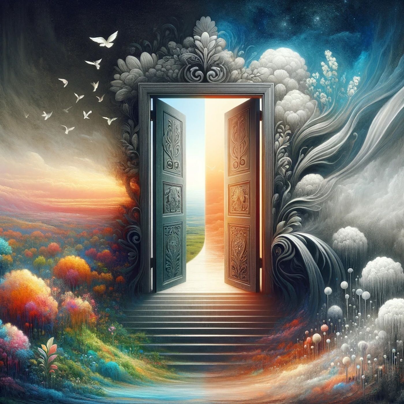 "Death is like the swinging door of life; it opens without a sound, you enter, you vanish." episode artwork