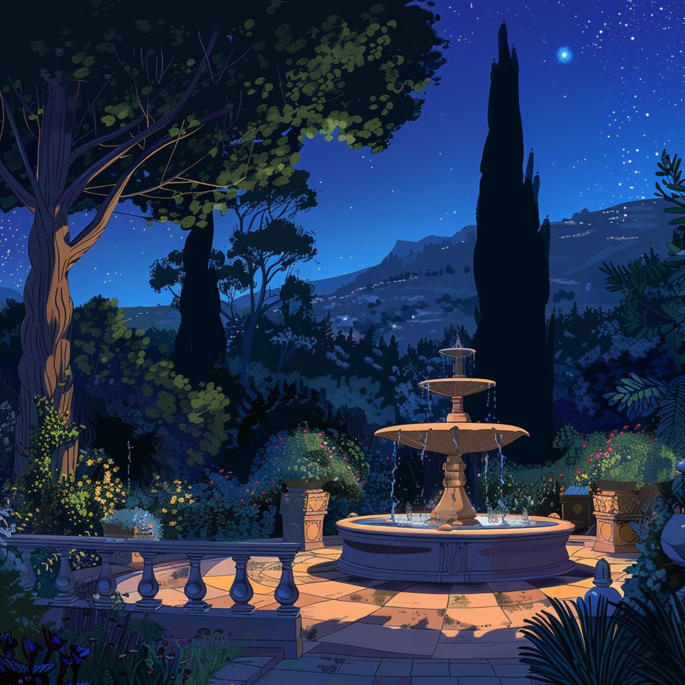 Mediterranean Night Garden | Crickets and Fountain Sounds episode artwork