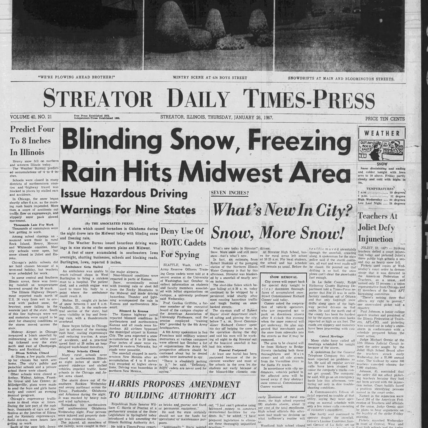 The blizzard of 1967, the ‘85 Bears ready for the Super Bowl and more historical covers for January 26