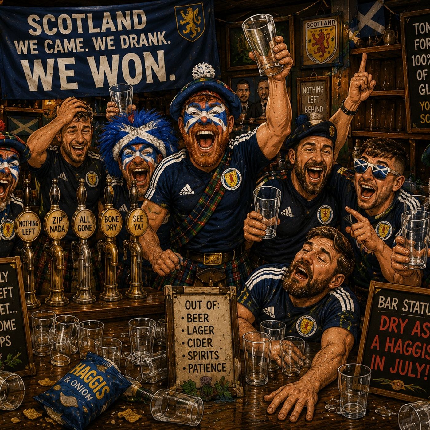 The ‘Tartan Army' drinks their flight and Boston dry episode artwork
