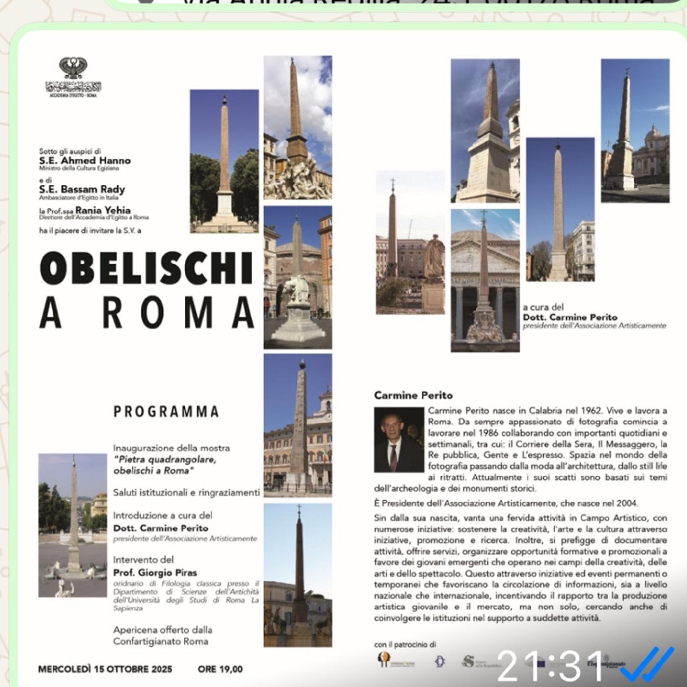 Obelischi a Roma a cura del dottore Carmine Perito, presidente associazione artisticamennte accademia d’Egitto 15 ottobre episode artwork