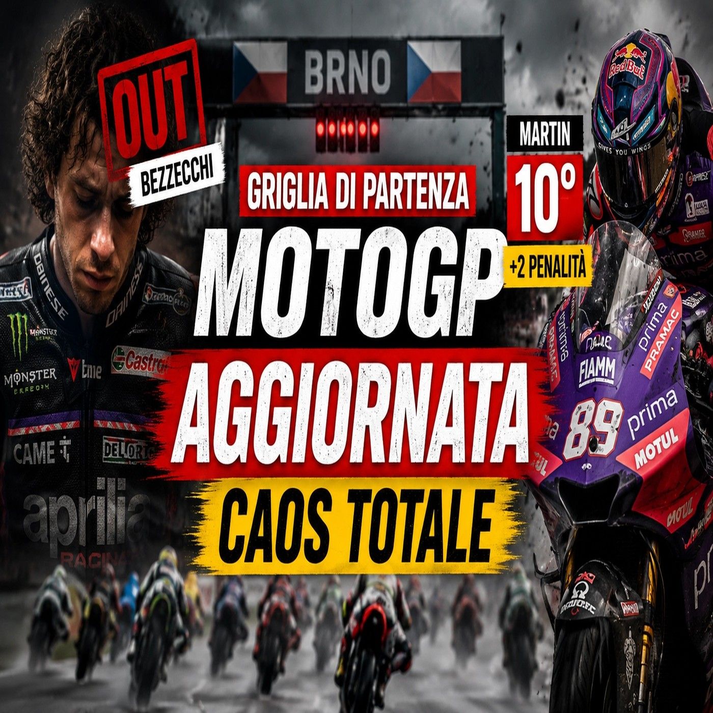 Griglia di partenza MotoGP Brno caos totale, Bezzecchi out e Martin decimo con penalità episode artwork