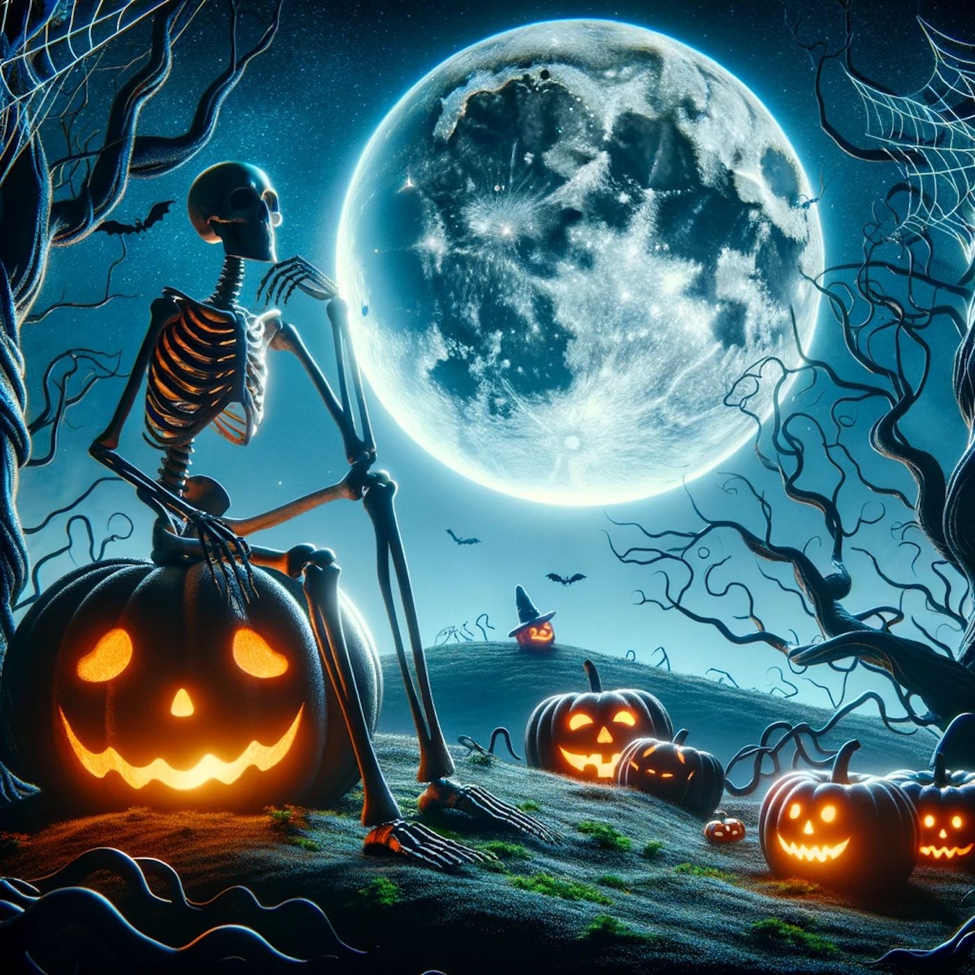 “It was late one fall in Halloweenland, and the air had quite a chill. Against the moon a skeleton sat,.." episode artwork