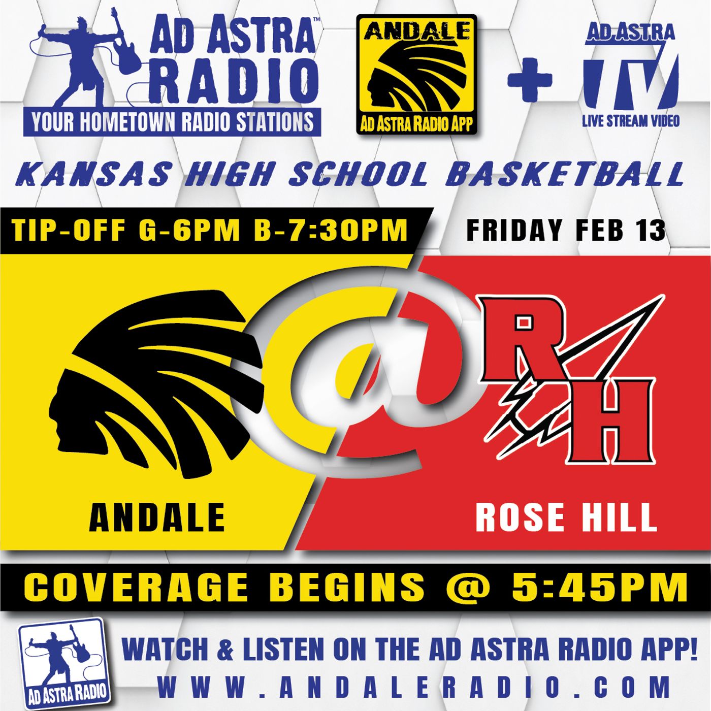 Andale Indians at Rose Hill Rockets Boys High School Basketball (February 13, 2026) episode artwork