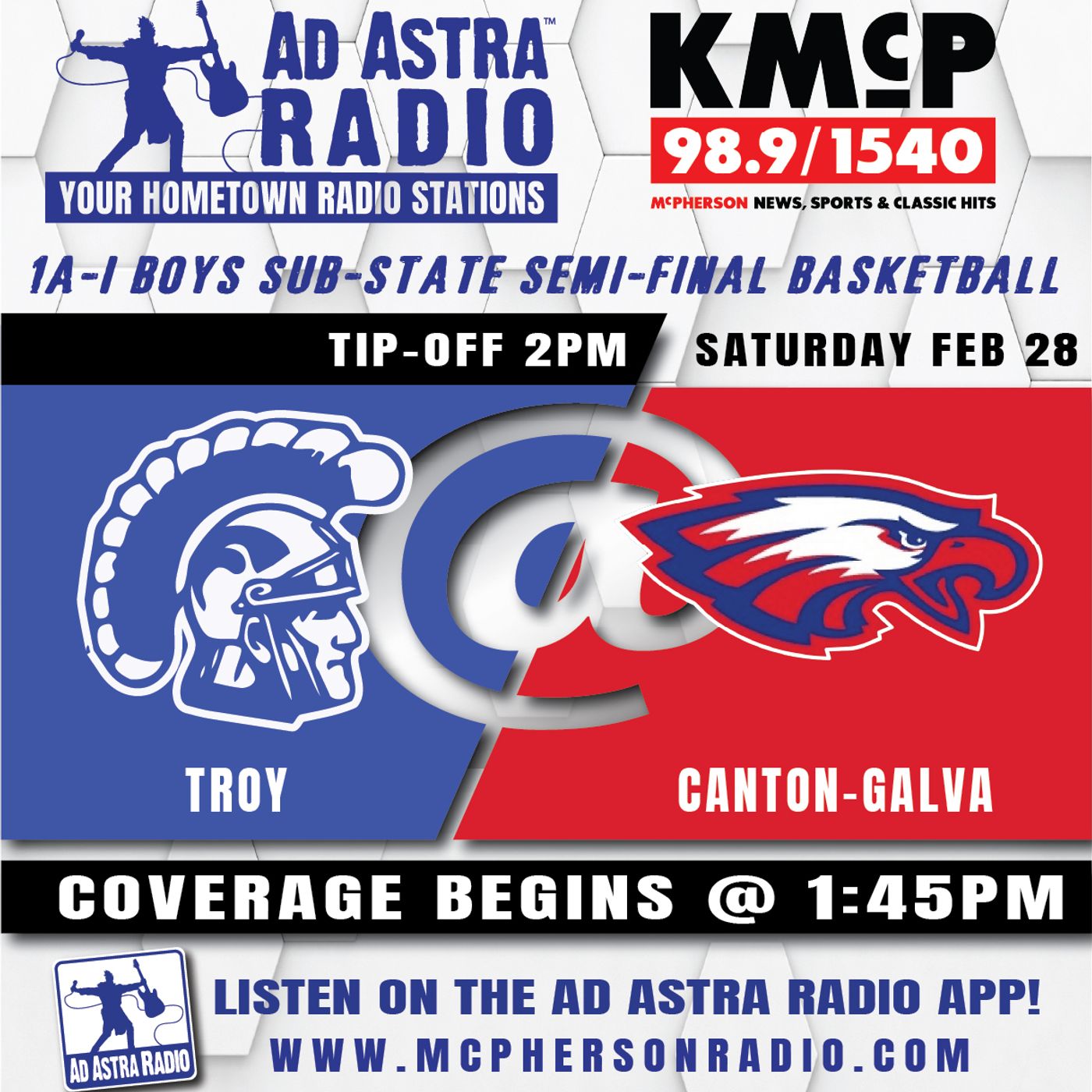 Troy Trojans at Canton-Galva Eagles Boys High School Basketball (1A-I Substate Semifinals-February 28, 2026) episode artwork