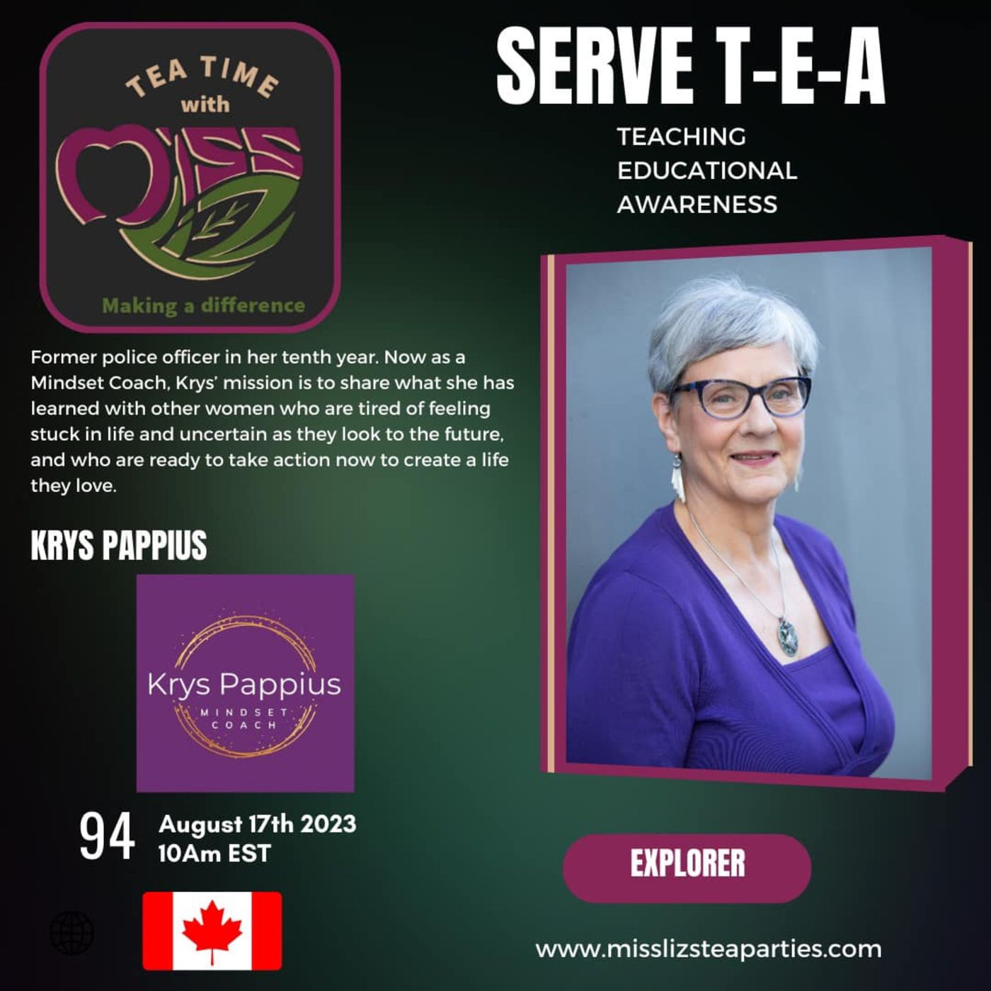 Teatime with Miss Liz T-E-A Open Discussion with Krys Pappius Mindset Coaching episode artwork