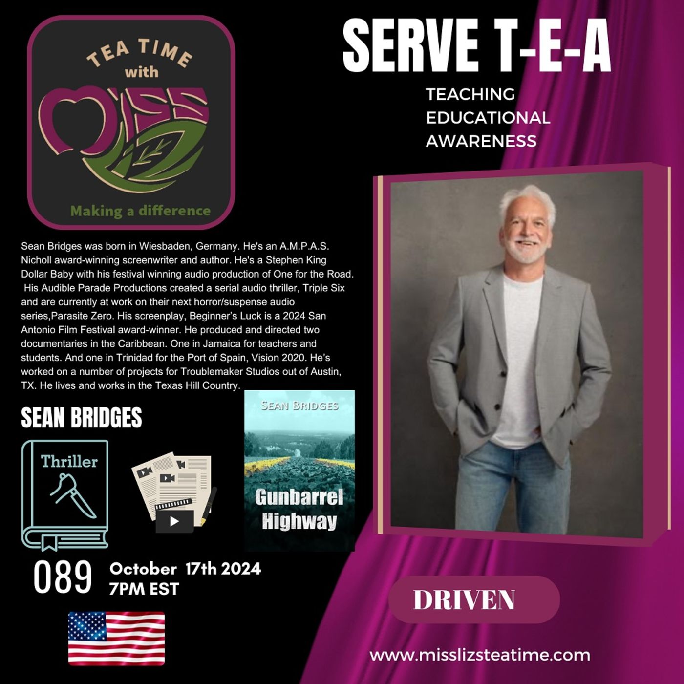 Teatime with Miss Liz T-E-A Open Discussion Sean Bridges Gunbarrel Highway episode artwork