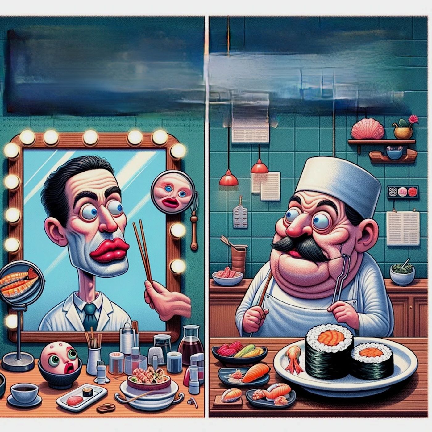 “A good rule to remember for life is that when it comes to plastic surgery and sushi, never be attracted by a bargain.” episode artwork