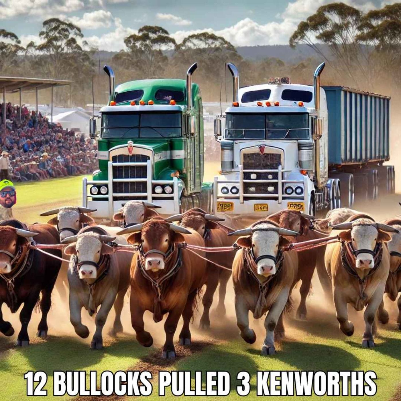 12 bullocks pulled 3 Kenworth trucks