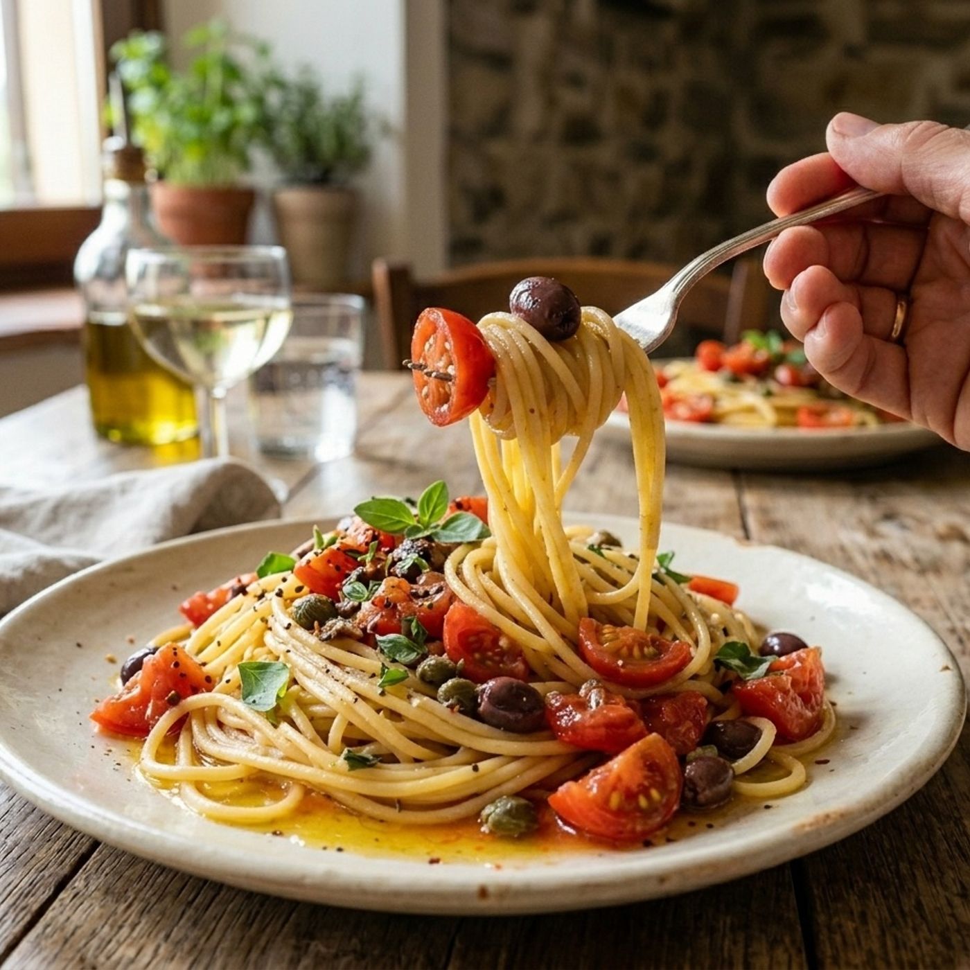 Pasta con pomodori marinati, olive e capperi: il primo estivo senza sugo da cuocere episode artwork