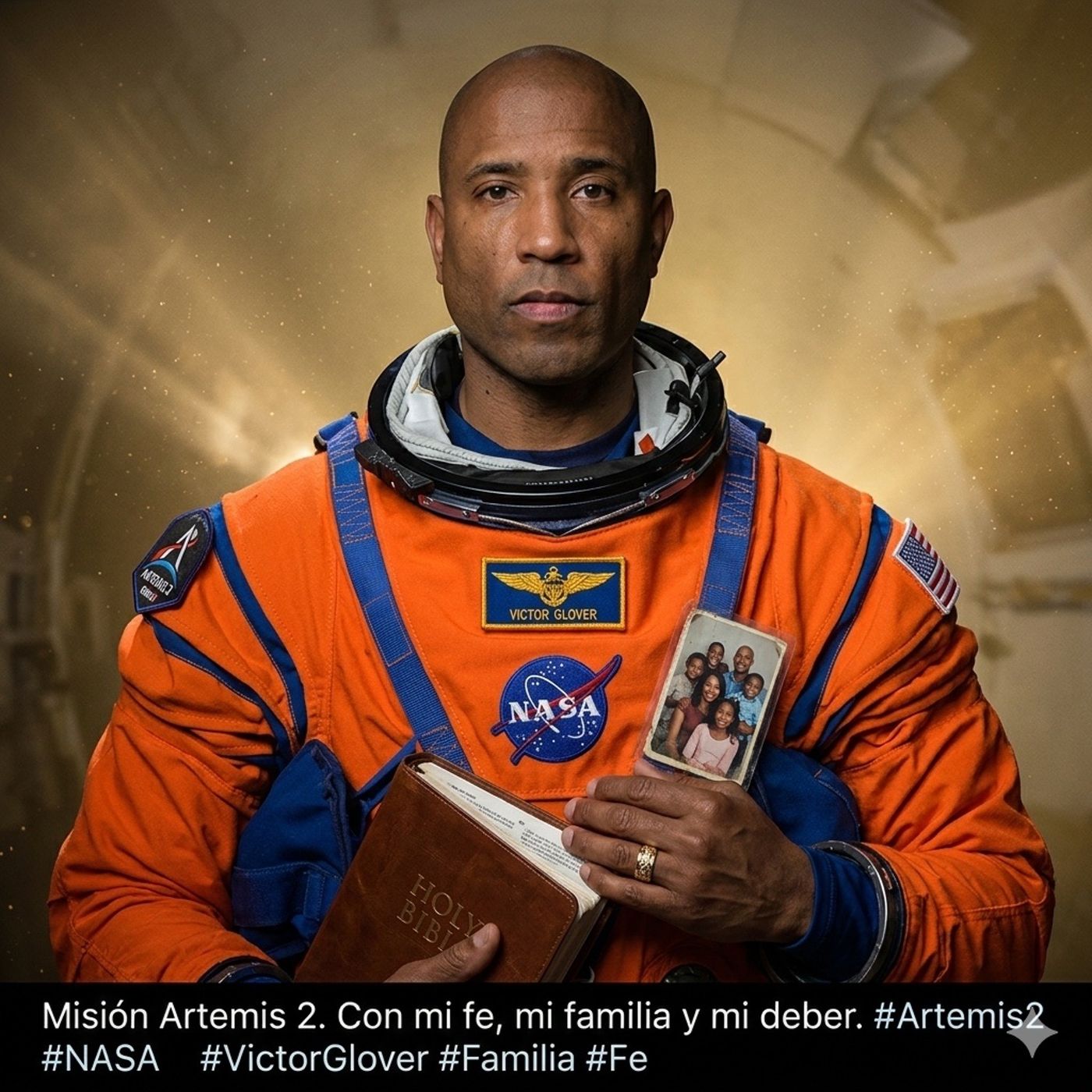 Victor Glover, piloto de la NASA, llevó una Biblia, su anillo de bodas y fotos familiares.