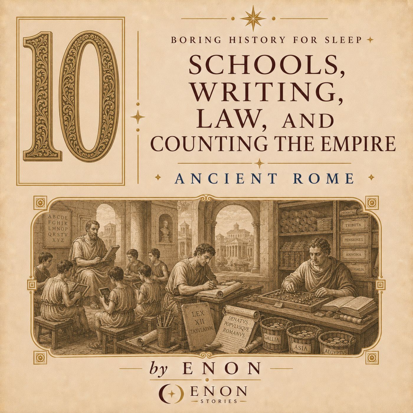 Ancient Rome - SCHOOLS, WRITING, LAW, AND COUNTING THE EMPIRE episode artwork