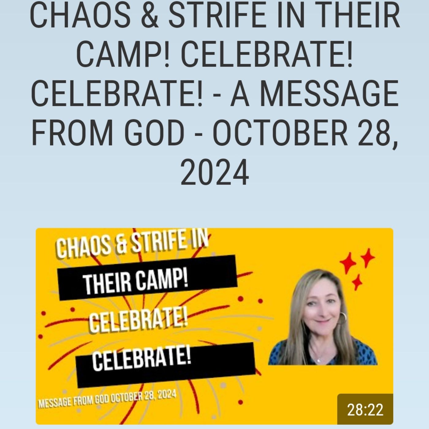 CHAOS & STRIFE IN THEIR CAMP! CELEBRATE! CELEBRATE! - A MESSAGE FROM GOD - OCTOBER 28, 2024 episode artwork