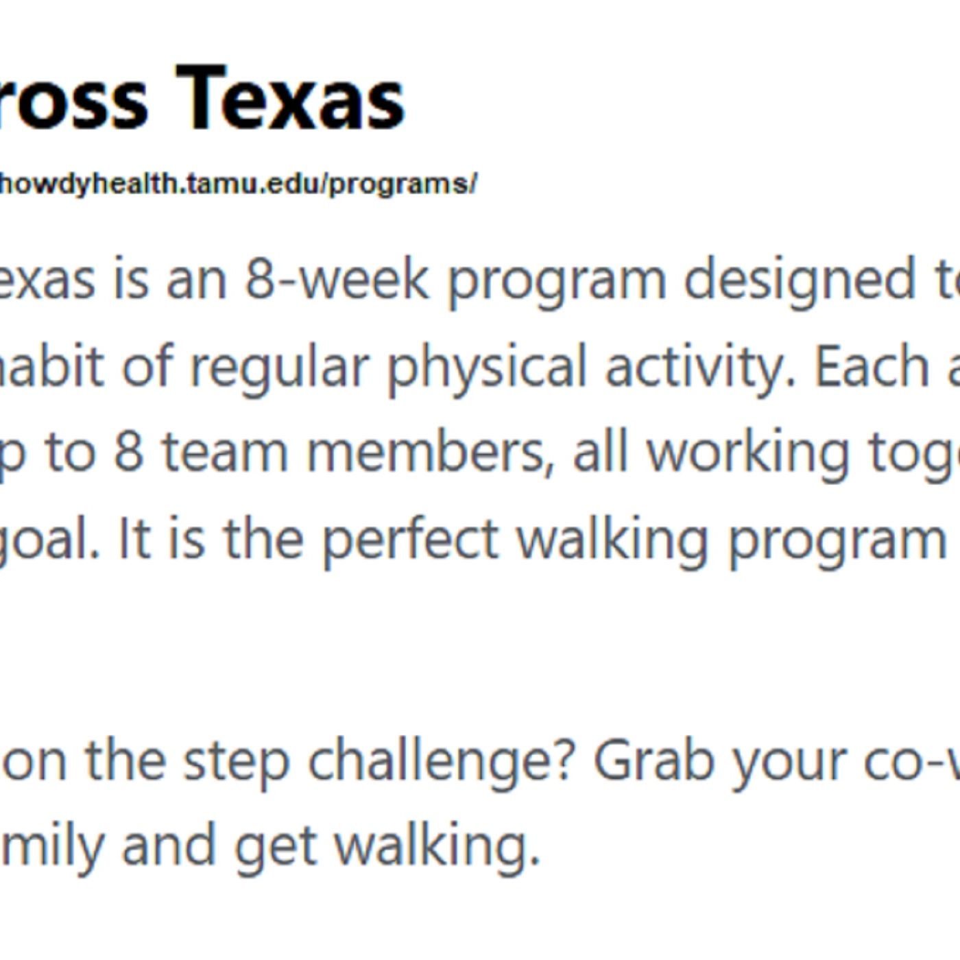 Registration is underway for the 30th Walk Across Texas event episode artwork